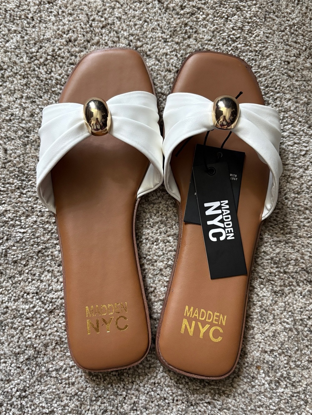 NWT Madden NYC Knot Slide Sandals White Bone Gold Size 8
